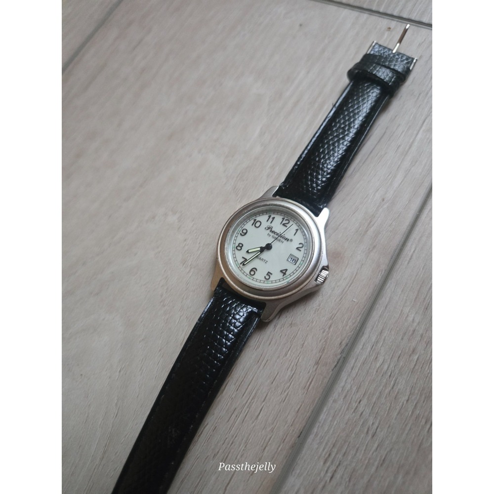 Gruen‎ Watch Mens Precision Quartz White Dial Date Black Leather Quiet Luxury